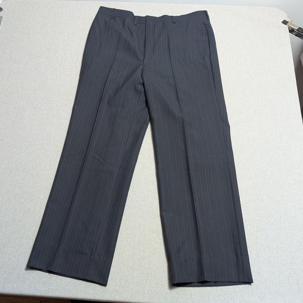 Men's Pinstripe Dress Pants Charcoal 36x30 Flat Front Suit Trousers